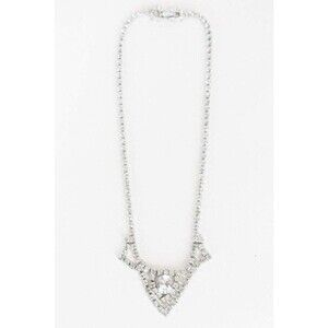 Vintage 1950s 50s Pointed Rhinestone Bib Necklace Glam Costume Jewelry